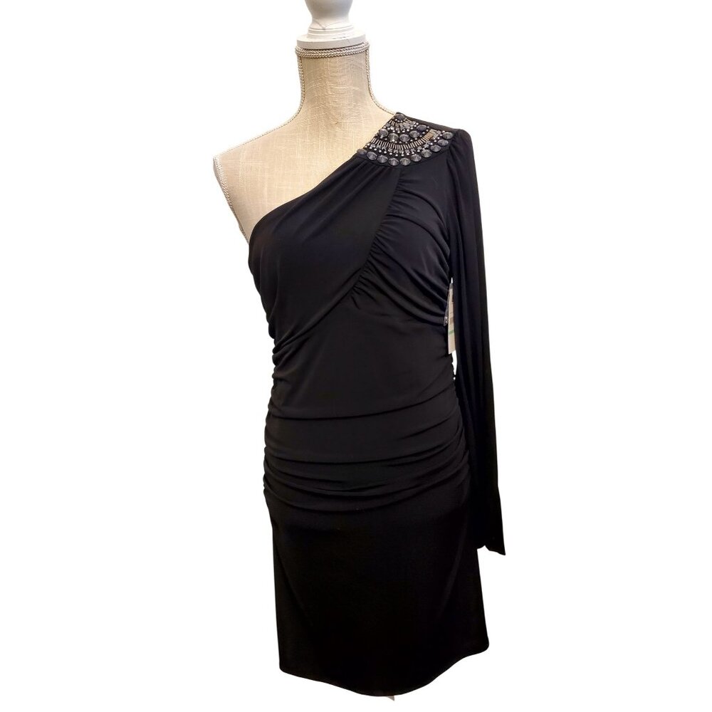 One-Shoulder Embellished Black Dress Size 8 By Laundry By Design - Elegant